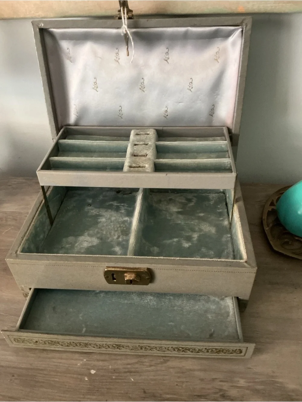 Decorative Gray Jewelry Storage Box with lock